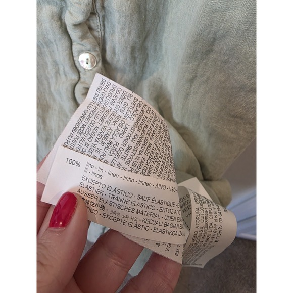 Zara Linen Crinkle Shirt Dress Sz S Light Green Quiet Luxury EuropeanTravel Chic - Picture 5 of 8